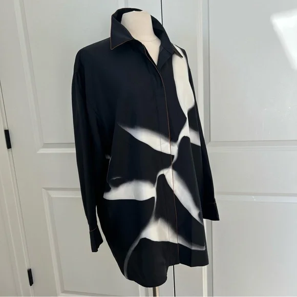 $898 Lafayette 148 x Martha Madigan sz L Italian Silk Twill Oversized Shirt Top - Picture 2 of 7
